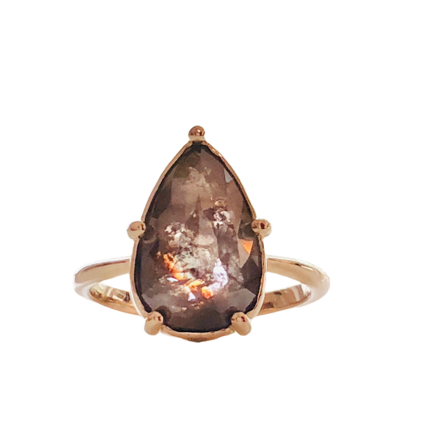 Rose Cut Natural Diamond Pear Shape Ring