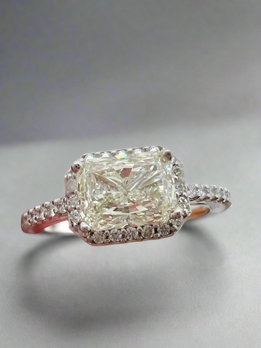 Radiant Cut Natural Diamond Halo Engagement Ring East West Setting