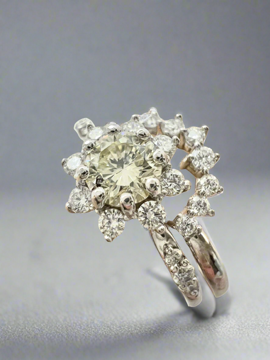 Floral Inspired Diamond Halo Engagement Ring Select with or without Matching Band