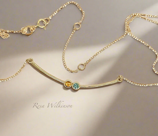 Blue Diamond Yellow Sapphire Bar Necklace 14k Gold