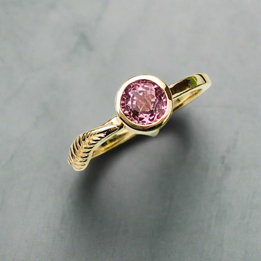 Pink Spinel Gold Leaf Ring Nature Inspired