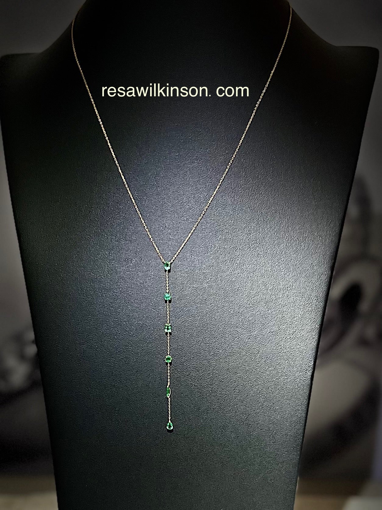 Emerald Lariat Gold Necklace Mixed Cut Stones