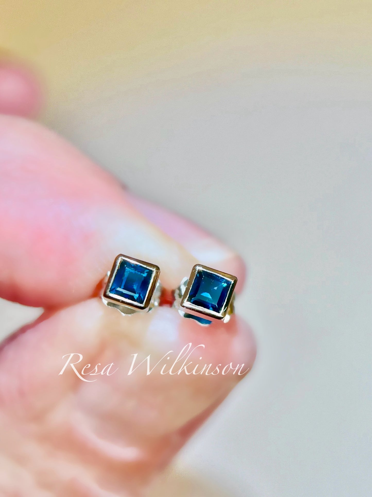 Princess Cut Blue Sapphire Studs