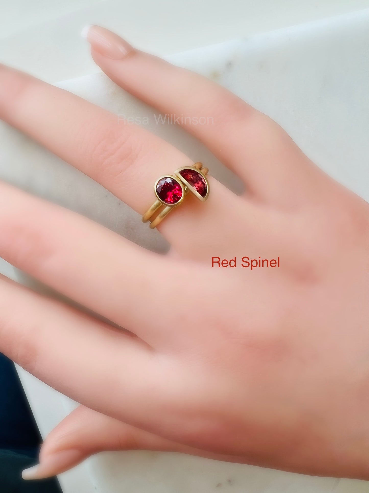 Red Spinel Brushed Gold Ring 18k
