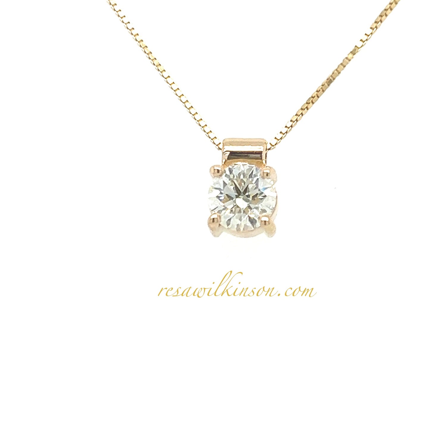 Round Diamond Solitaire Necklace Bezel Set on Adjustable Gold Box Chain