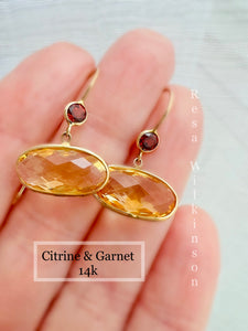 Citrine and Garnet Dangle Earrings 14k Yellow Gold