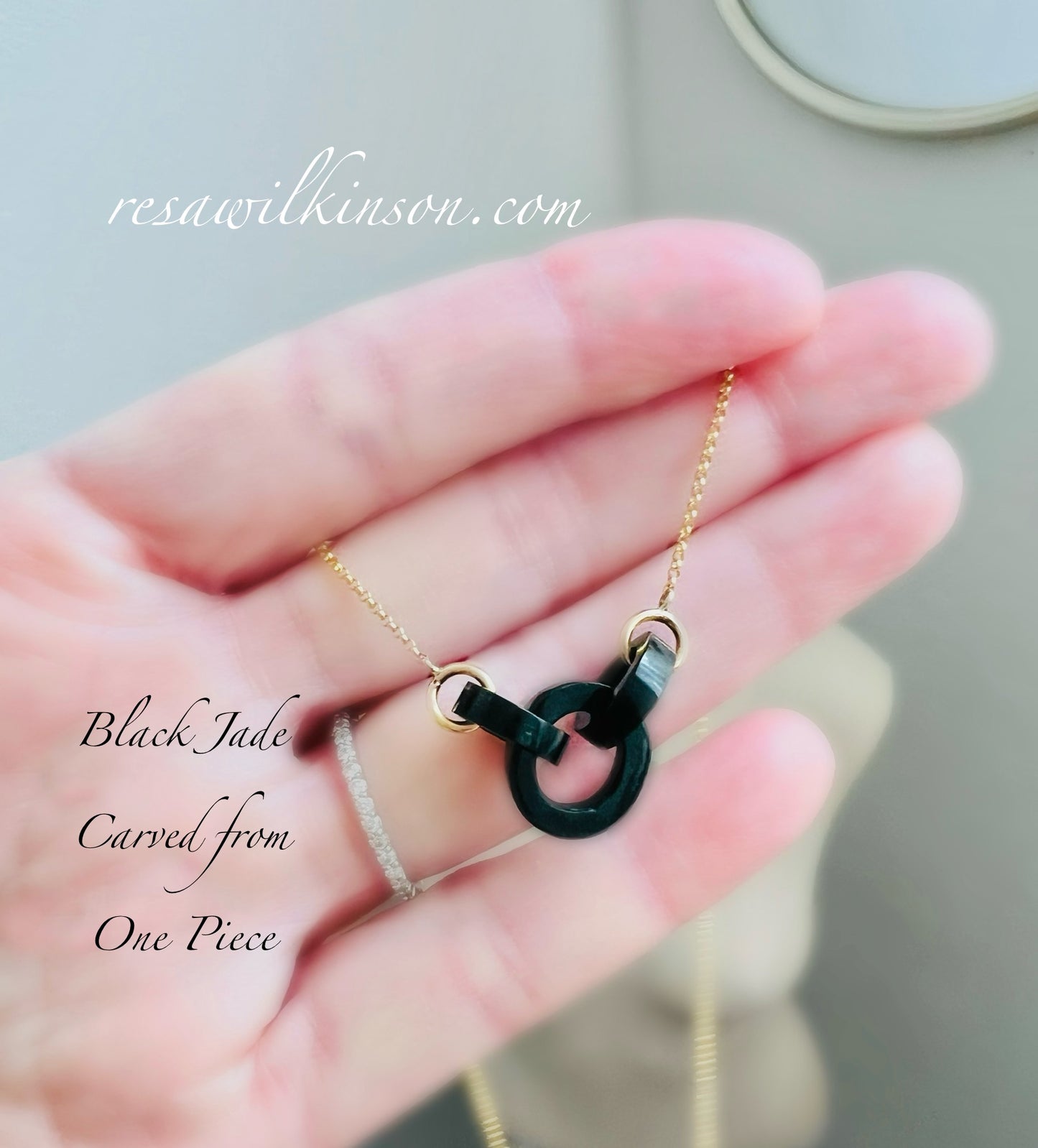 Black Jade Interlocking Necklace 14k Gold