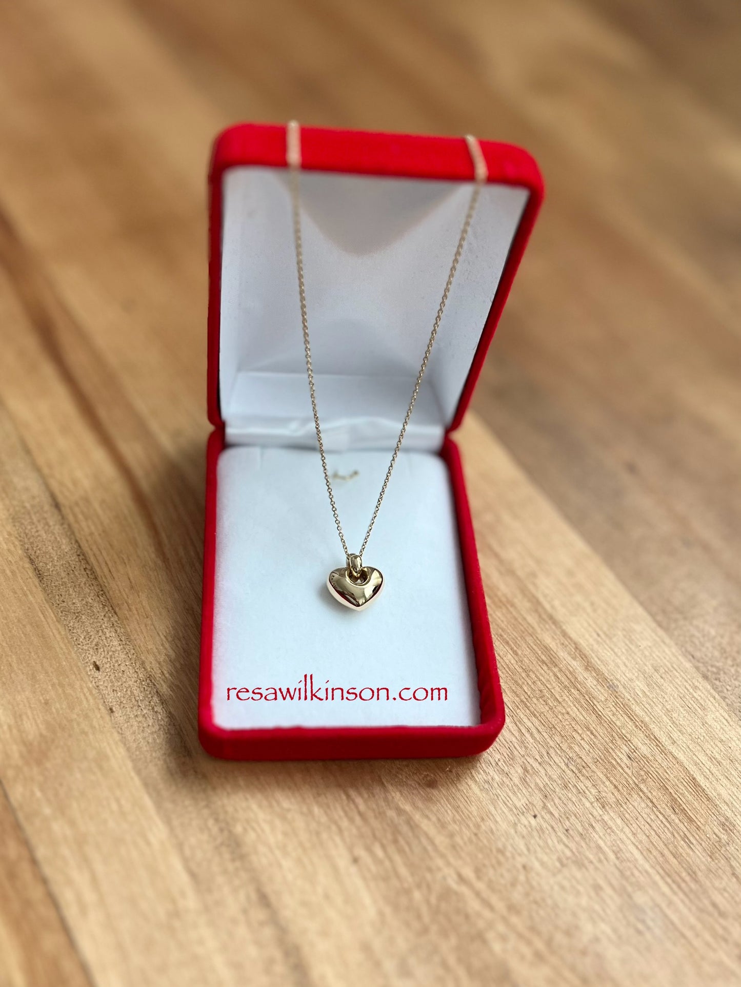Gold Puff Heart Shaped Necklace 14k