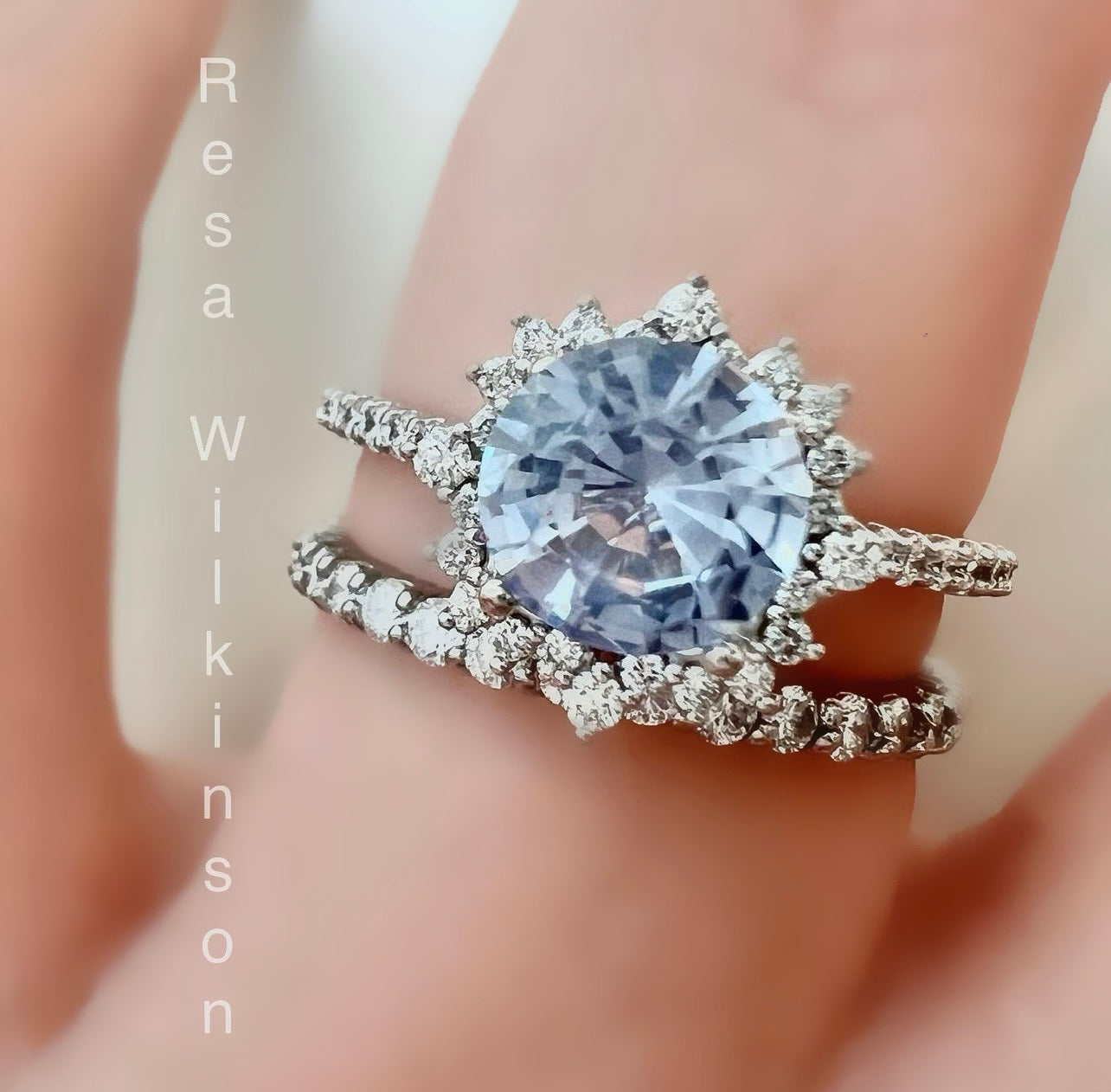 Sky Blue Sapphire and Diamond Halo Engagement Ring