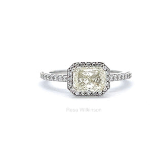 Radiant Cut Natural Diamond Halo Engagement Ring East West Setting
