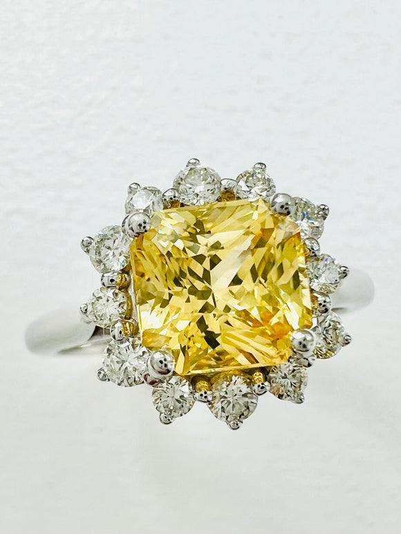 Natural 2.06 Carat Sapphire Diamond Halo Ring
