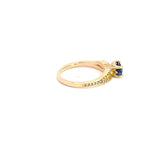 Blue Sapphire and Champagne Diamond Ring East West Setting