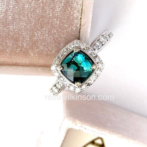 Teal Tourmaline Diamond Halo Ring Fair Trade Gemstone
