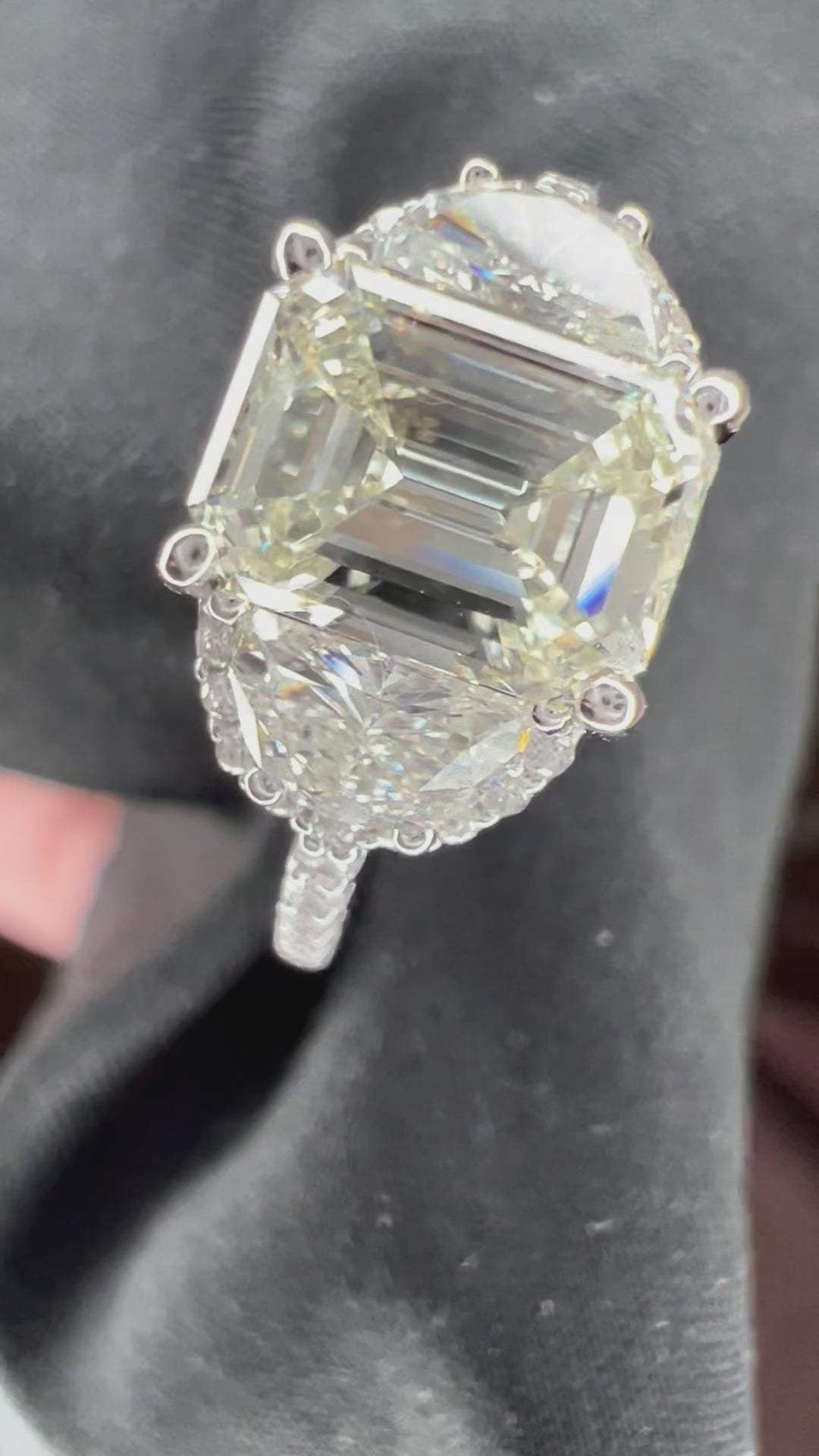 Emerald Cut and Half Moon Diamond Engagement