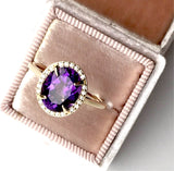 Amethyst and Diamond Halo Ring