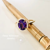 Amethyst and Diamond Halo Ring