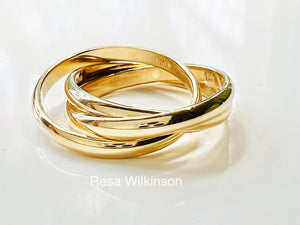 Rolling Three Ring Wedding Band 14k Yellow