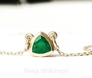Emerald Triangle Shaped Solitaire Necklace Yellow Gold