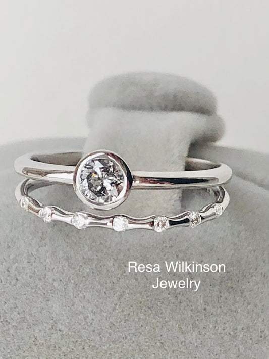 Grey Natural Diamond Solitaire Bezel Set Ring