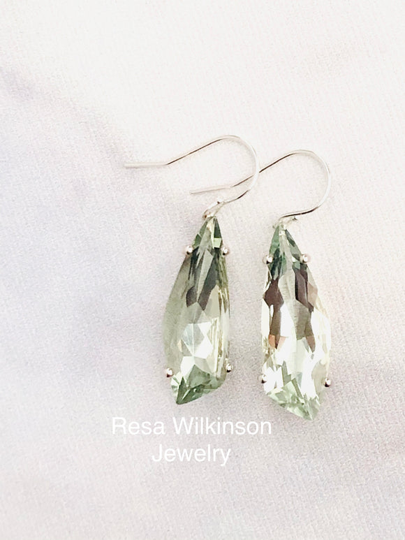 Prasiolite Green Quartz Kite Shaped Earrings Sterling Silver