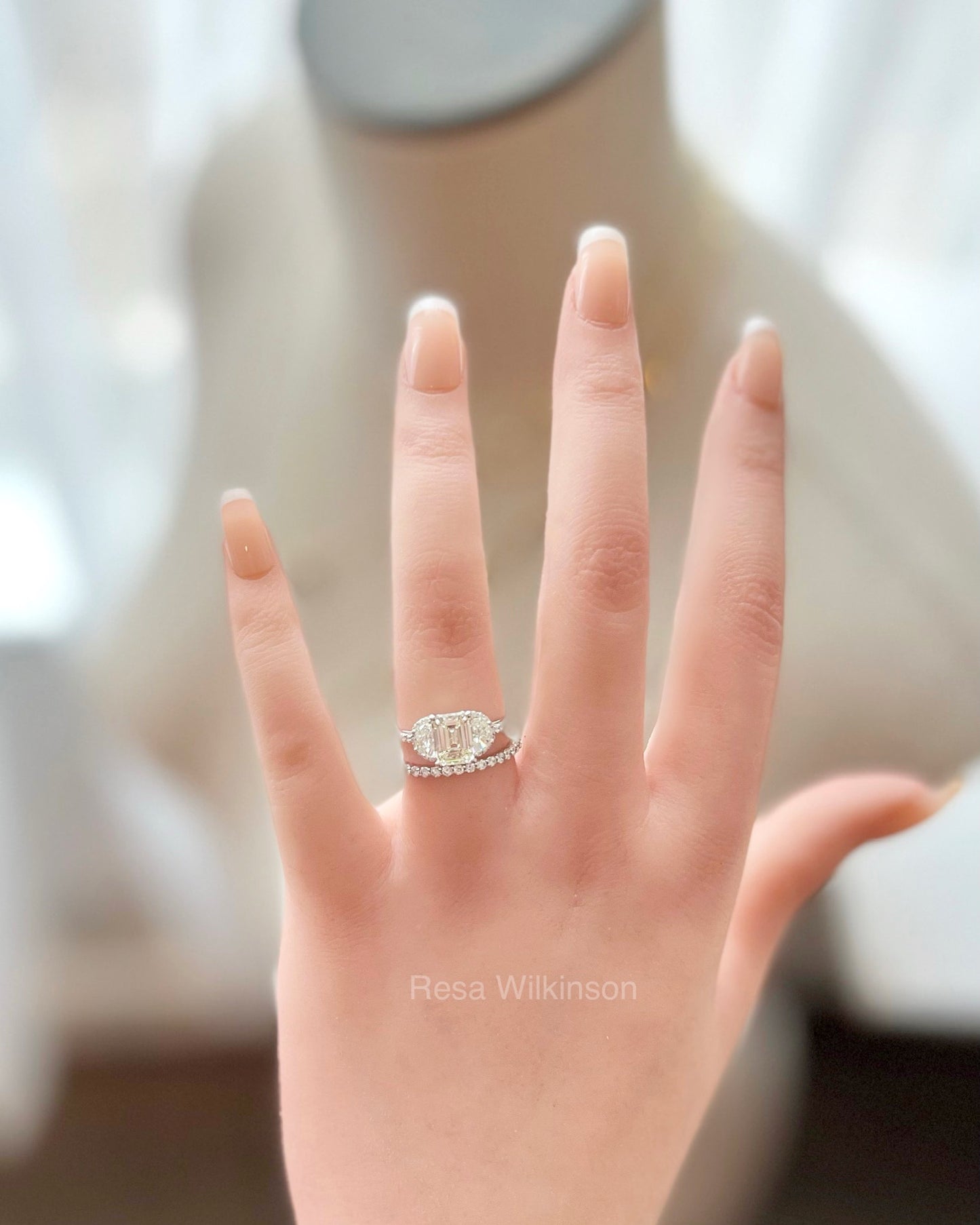 Emerald Cut and Half Moon 2.58 Carats Diamond Engagement Ring