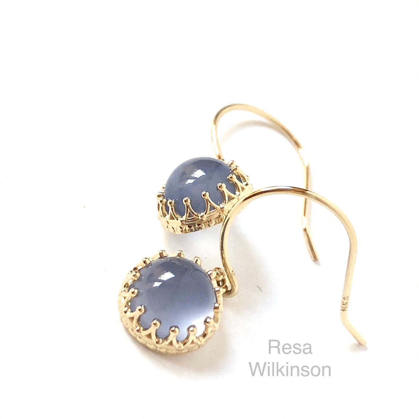 Blue Chalcedony Crown Set Dangle Earrings