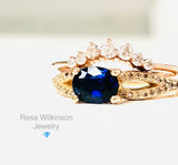 Blue Sapphire and Champagne Diamond Ring East West Setting