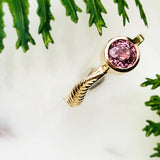 Pink Spinel Gold Leaf Ring Nature Inspired
