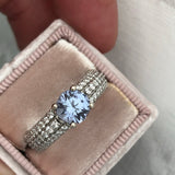 Blue Spinel Three Row Diamond Ring Natural Gemstone and Diamonds