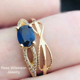 Blue Sapphire and Champagne Diamond Ring East West Setting