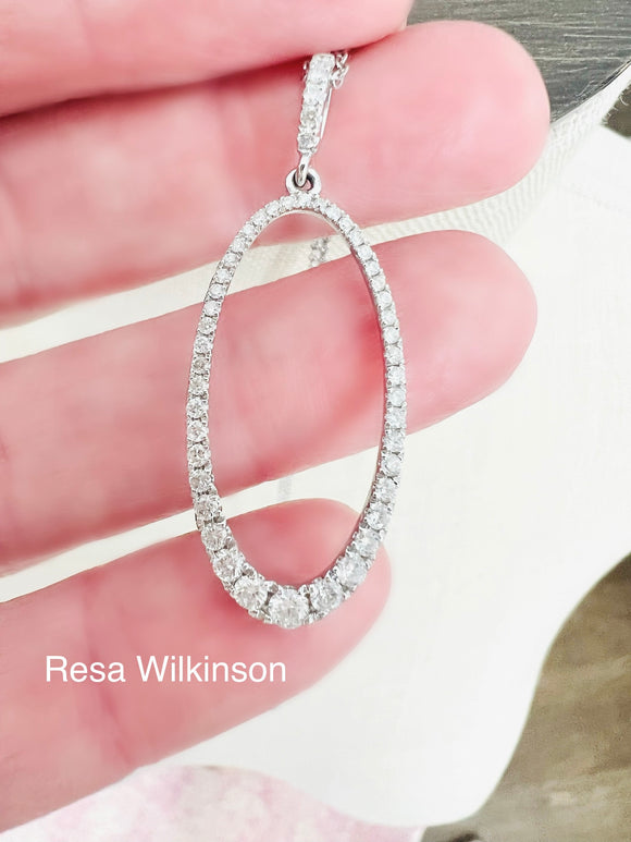 Oval Shape Diamond Necklace White Gold
