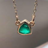 Emerald Triangle Shaped Solitaire Necklace Yellow Gold