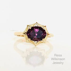 Purple Spinel Sunburst Ring East West Setting