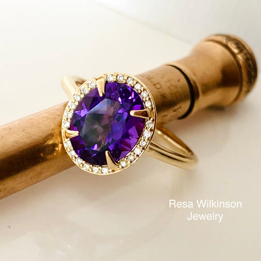 Amethyst and Diamond Halo Ring 2.45 Carats