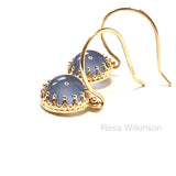 Blue Chalcedony Crown Set Dangle Earrings