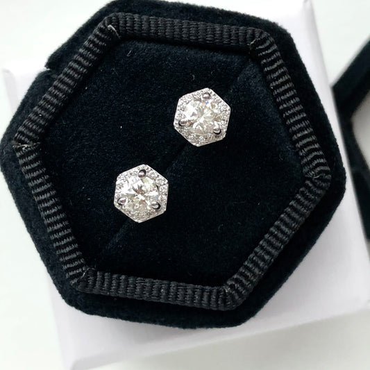 Hexagonal Diamond Stud Earrings