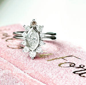 Marquise Diamond Halo Engagement with matching Diamond Ombre Band