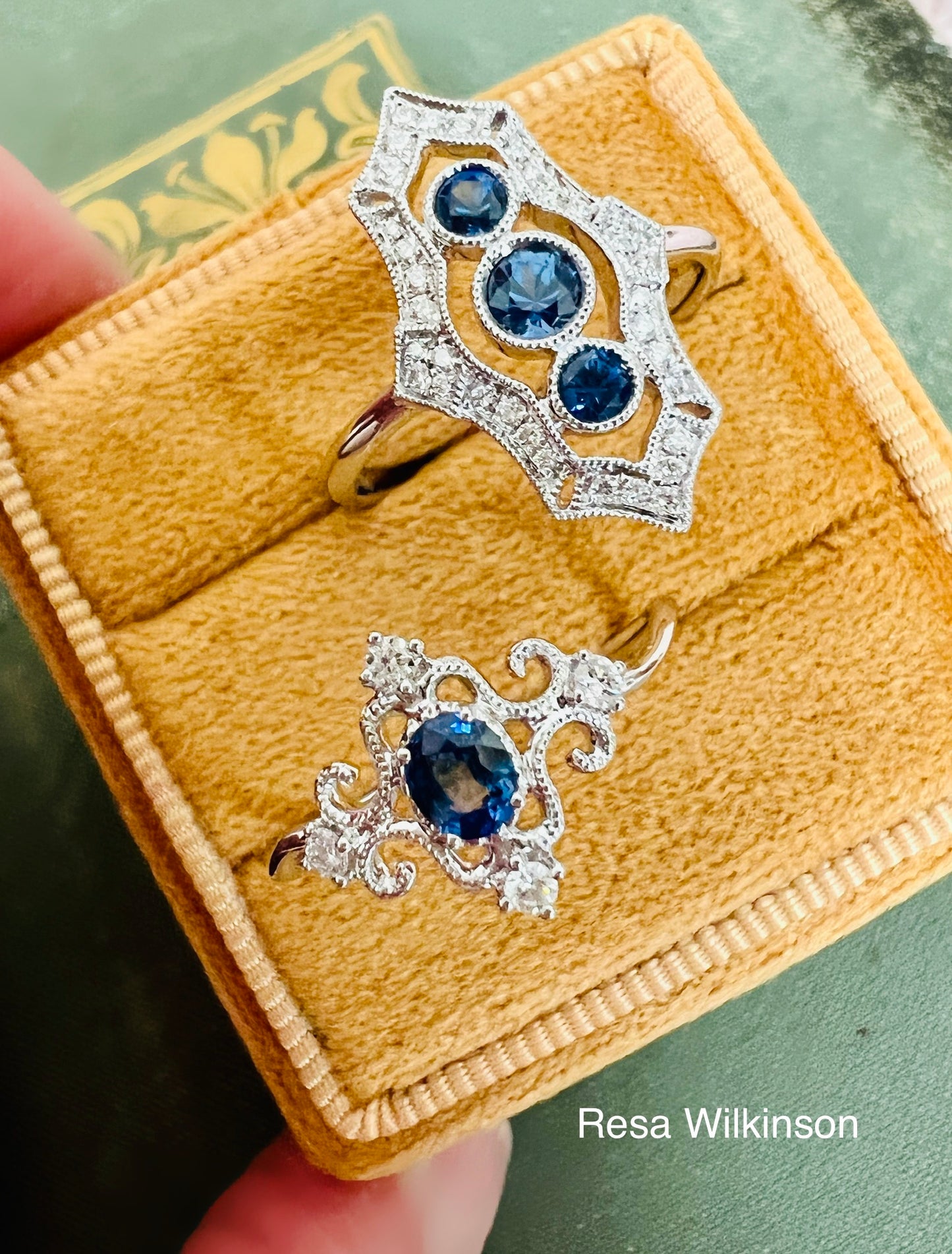 Sapphire and Diamond Ring Vintage Inspired