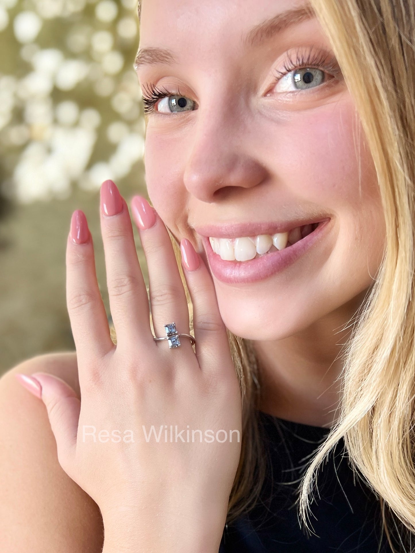 Lavender Gray Spinel Asscher Cut Two Stone Toi et Moi Ring White Gold