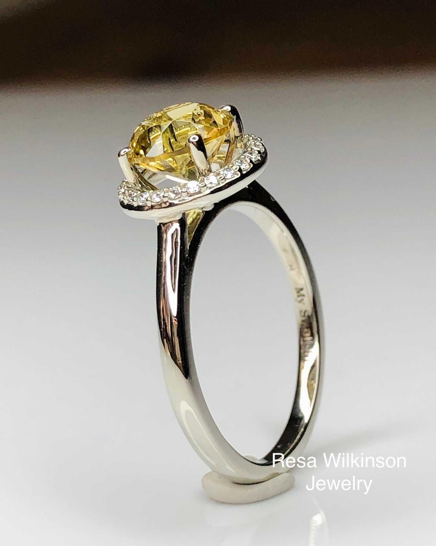 Heliodor And Diamond Halo Engagement Ring White Gold