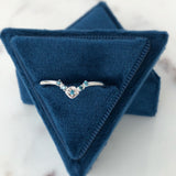 Teal Blue Diamond Contour Ring White Gold Accent Ring