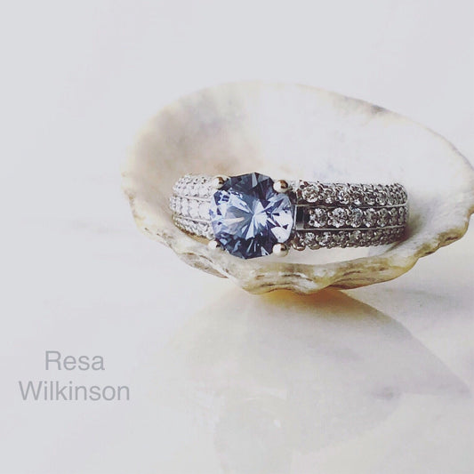 Blue Spinel Three Row Diamond Statement Ring